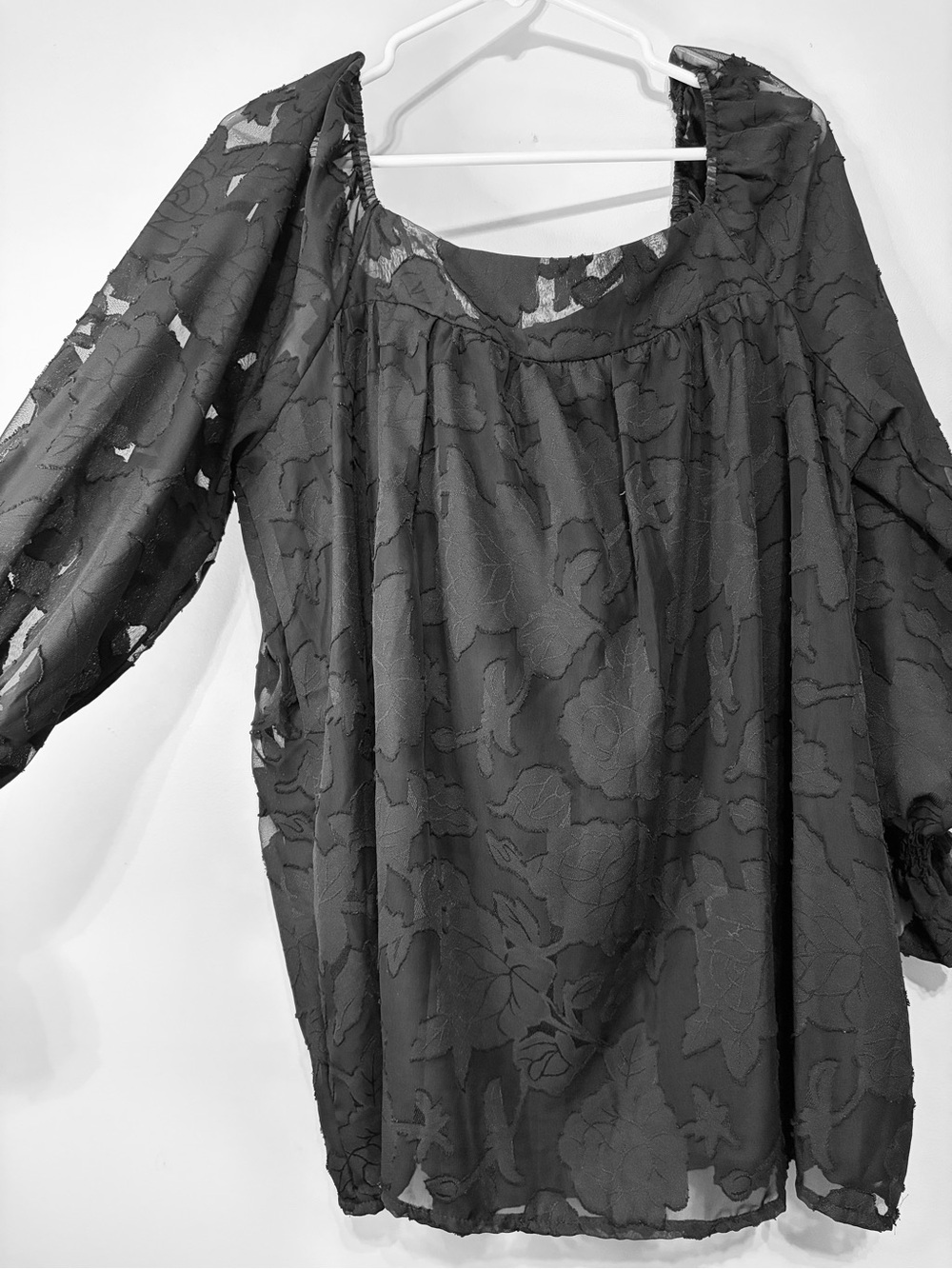 SHEIN Black Floral Lace Peasant Blouse